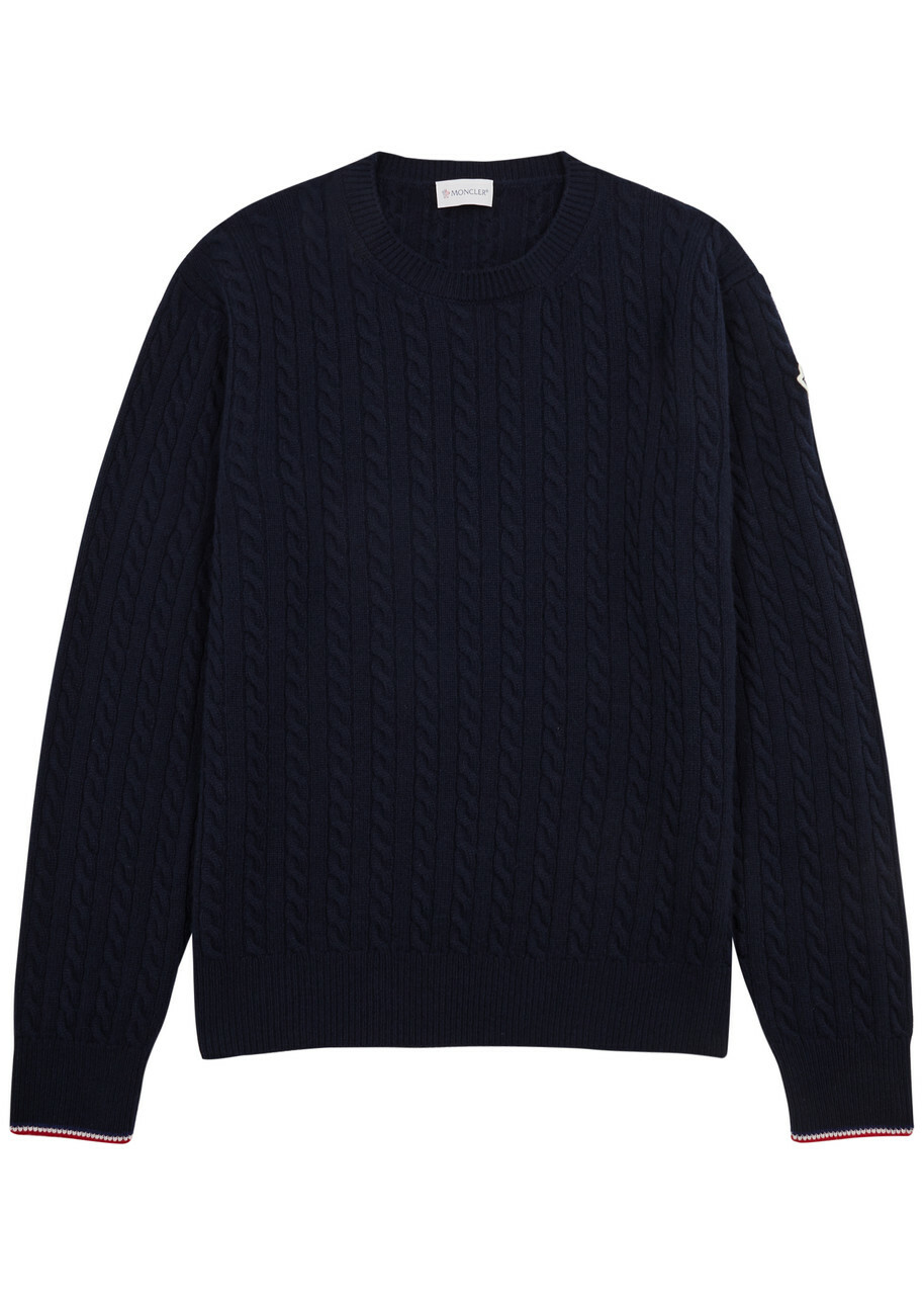 Moncler Logo Cable-knit Wool-blend Jumper Navy Moncler