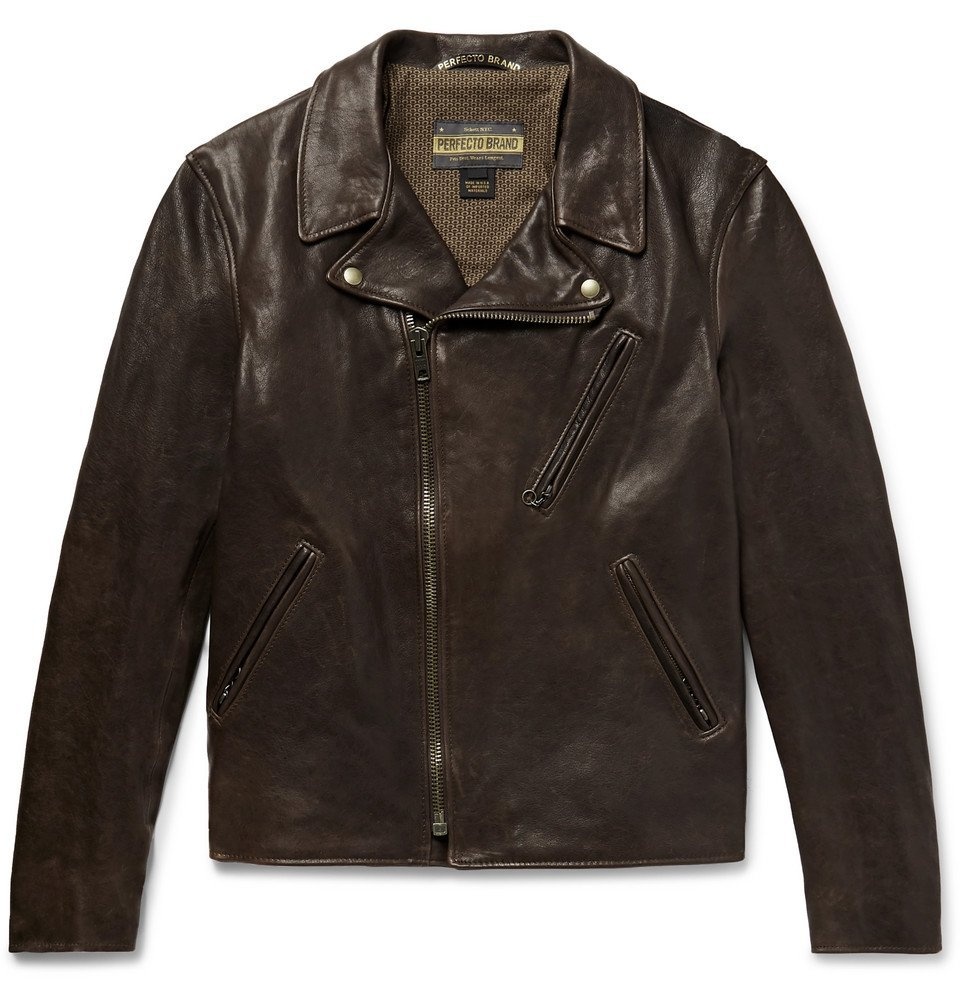 Schott - Raven Perfecto Slim-Fit Leather Biker Jacket - Dark brown Schott