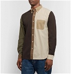 Beams Plus - Button-Down Collar Colour-Block Cotton-Seersucker Shirt - Brown