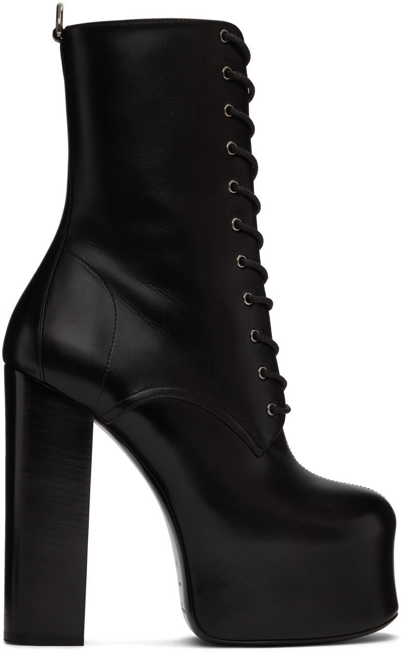 Saint Laurent Black Cherry Lace-Up Boots Saint Laurent