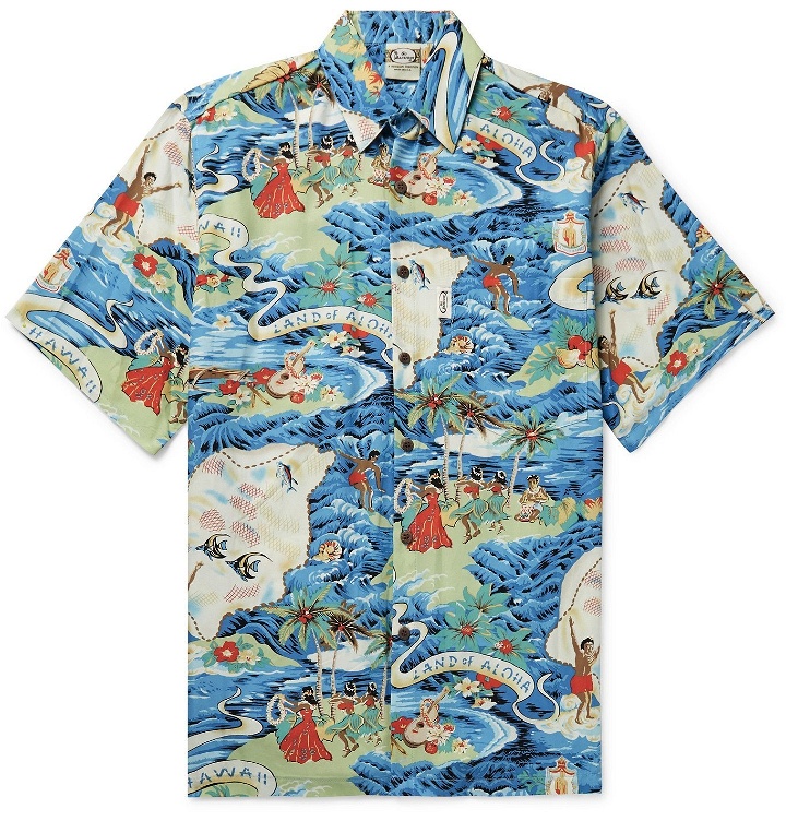 Photo: Go Barefoot - Land of Aloha Printed Cotton-Blend Shirt - Blue