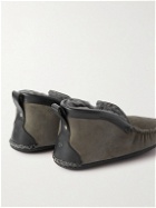 Quoddy - Leather-Trimmed Shearling-Lined Suede Slippers - Gray