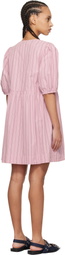 GANNI Pink Stripe Cotton Mini Bow Tie Minidress