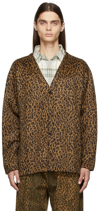 Photo: South2 West8 Brown Leopard Wool Jacquard Cardigan