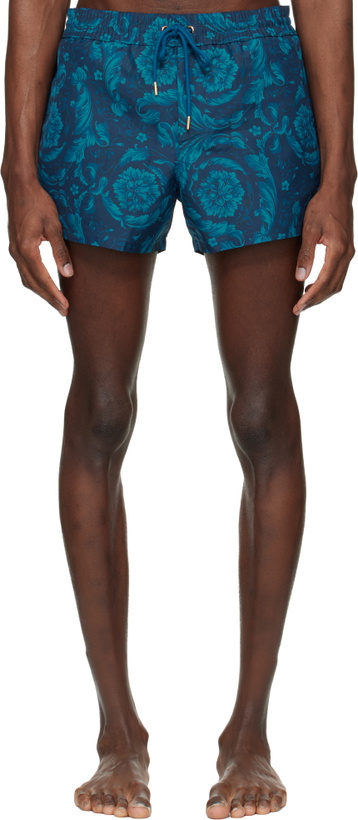 Photo: Versace Navy Baroque Swim Shorts