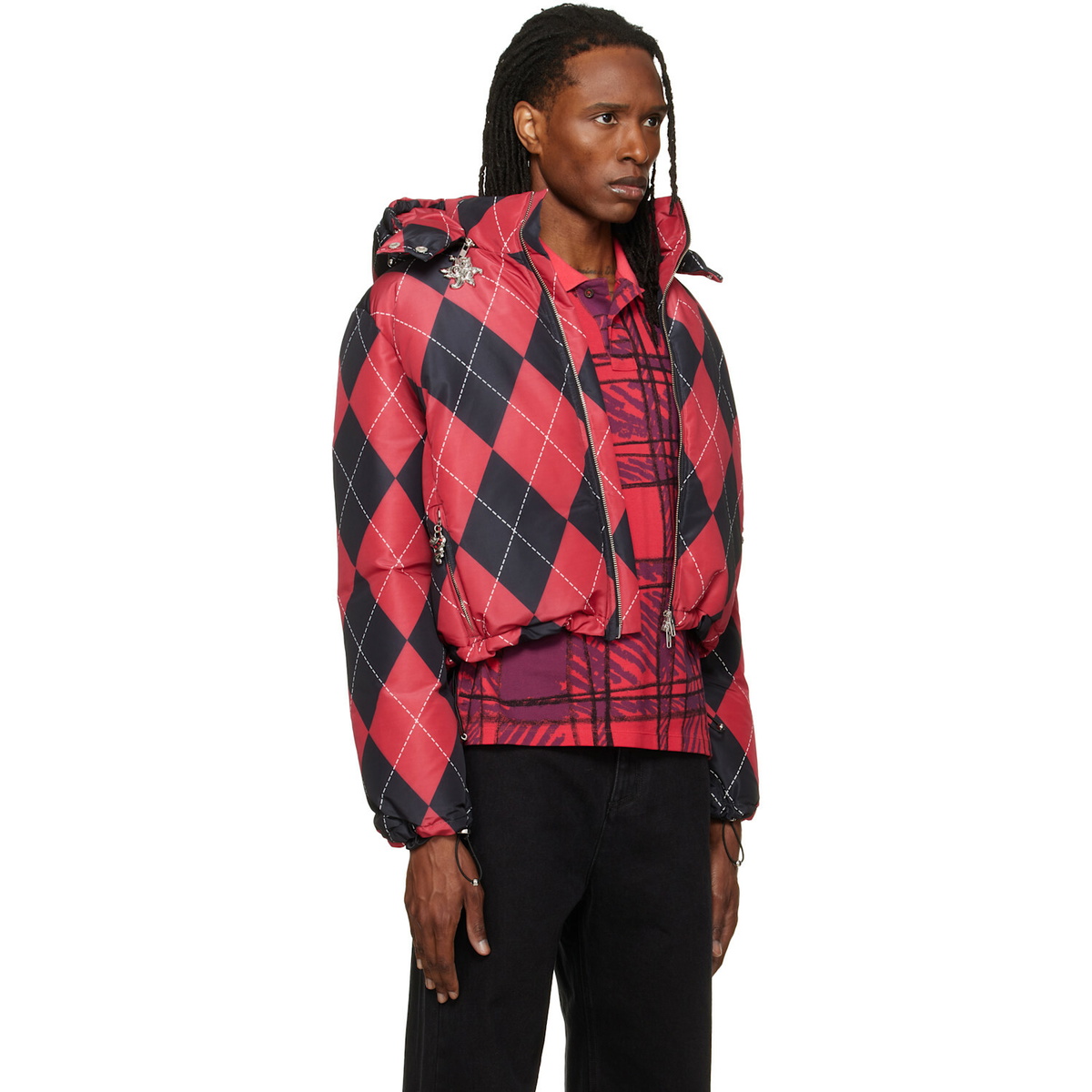 Chopova Lowena Red Argyle Puffer Jacket