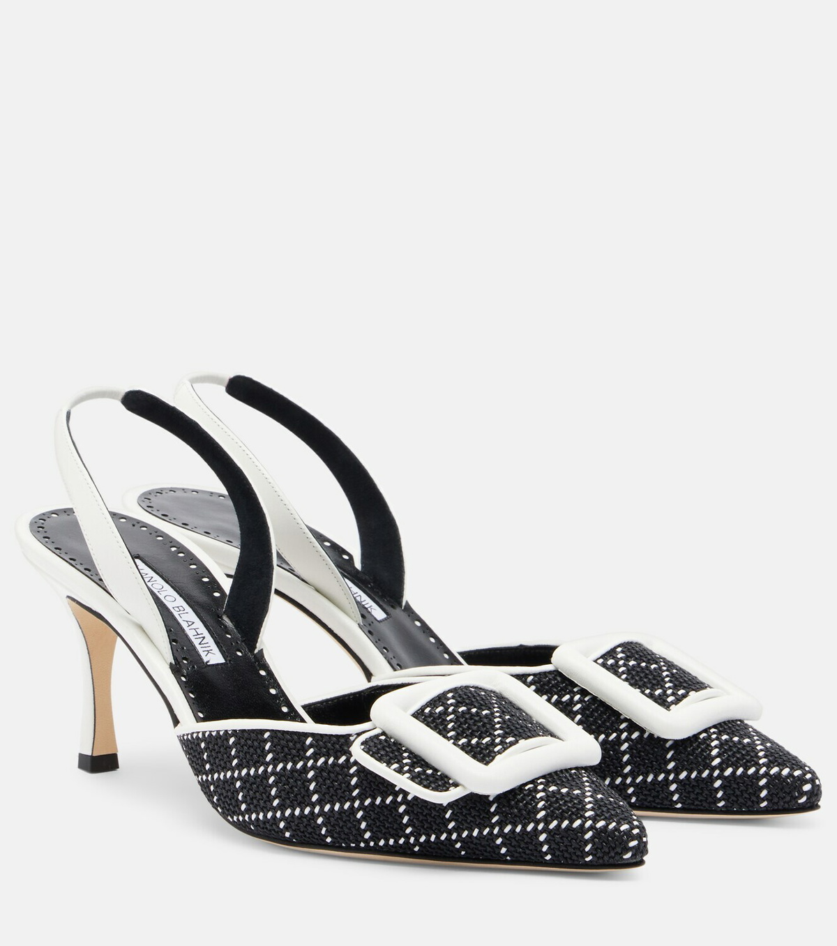 Manolo Blahnik Maysli raffia-effect slingback pumps