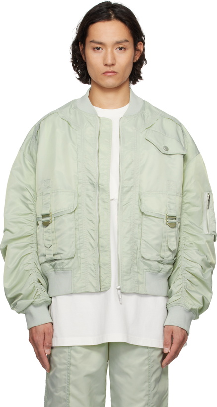 Photo: Feng Chen Wang Green Nylon Utility Bomber Jacket