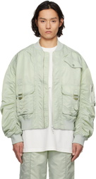 Feng Chen Wang Green Nylon Utility Bomber Jacket