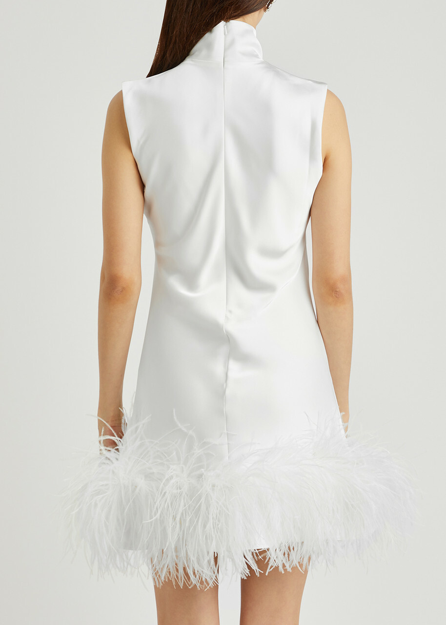 16 Arlington Umiko Feather-trimmed Mini Dress Ivory