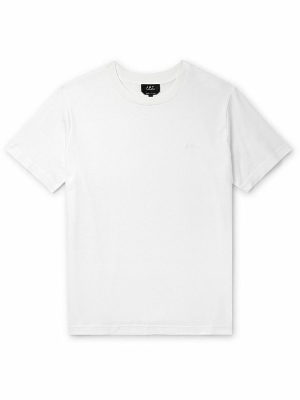 Photo: A.P.C. - Logo-Embroidered Organic Cotton-Jersey T-Shirt - White