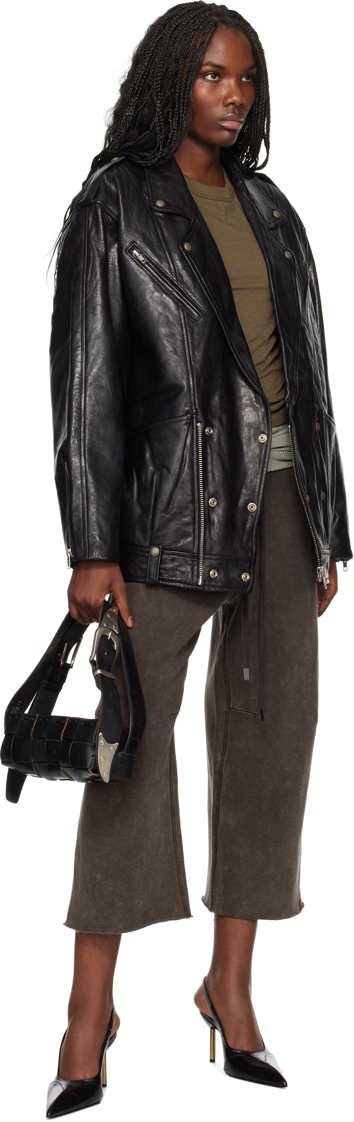 R13 Black Elongated Motorcycle Leather Jacket R13