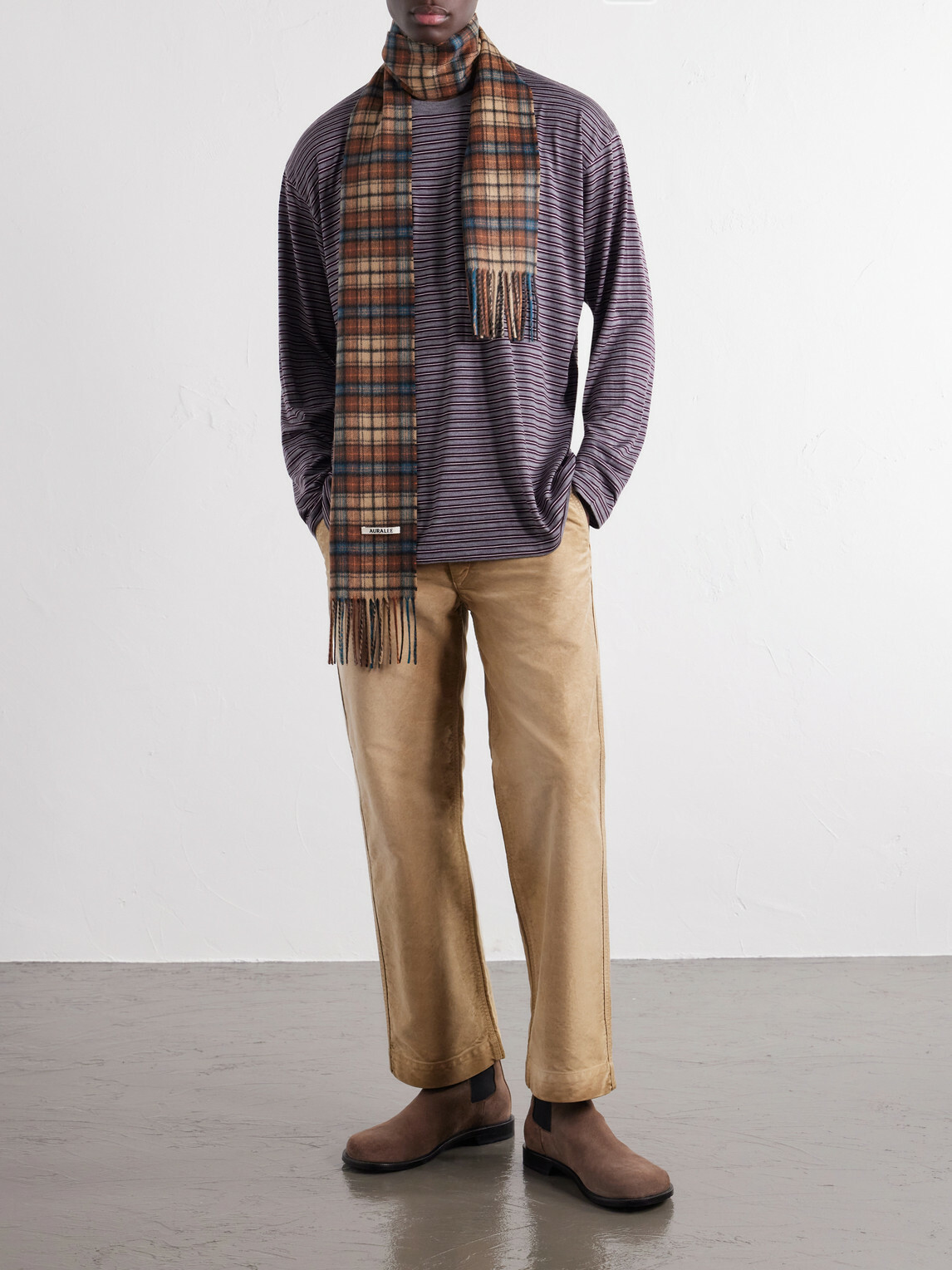 Auralee - Striped Wool-Jersey T-Shirt - Gray