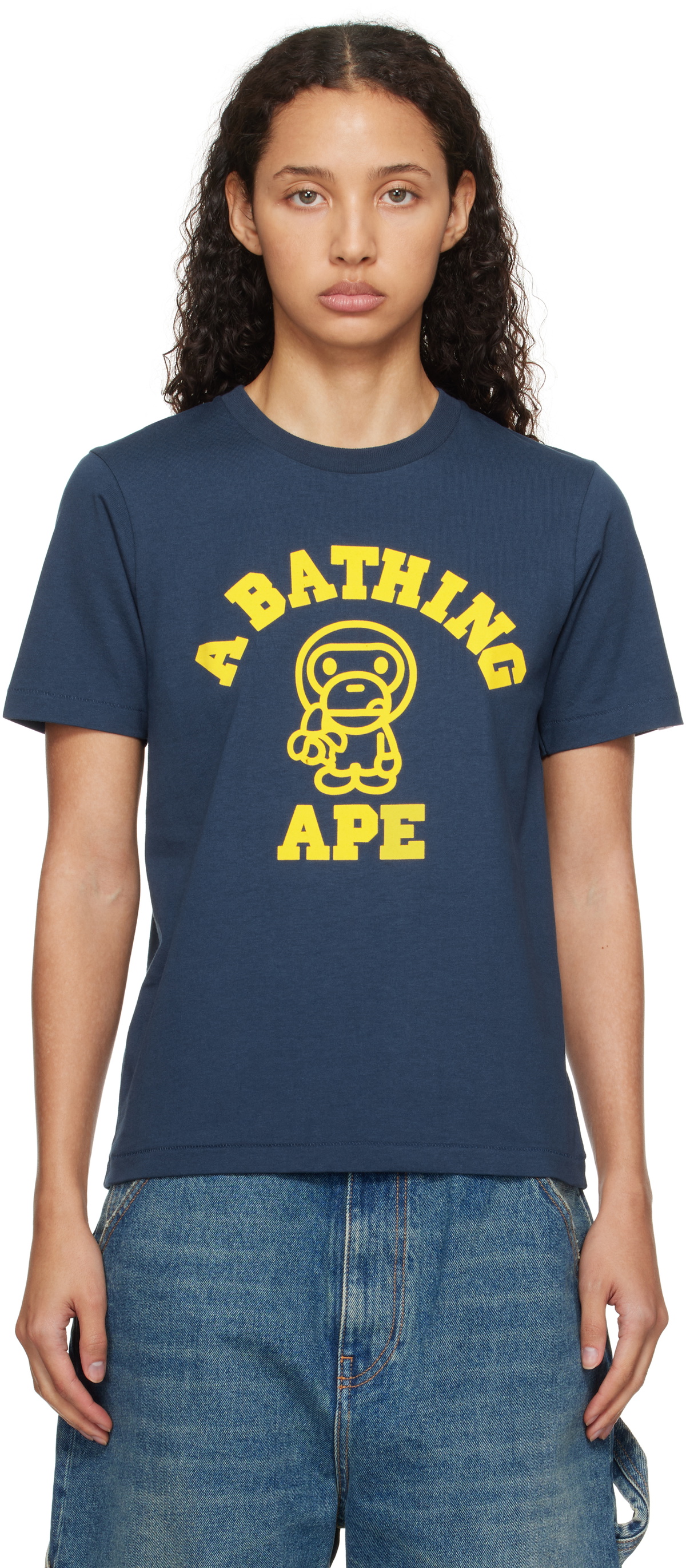 BAPE Navy Baby Milo College T-shirt A Bathing Ape
