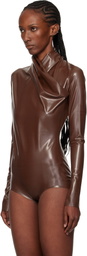 Mugler Brown Latex Scarf Bodysuit