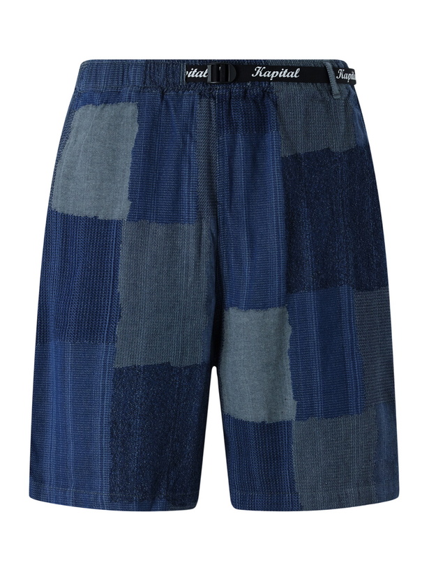 Photo: KAPITAL - Tugihagi Straight-Leg Belted Patchwork Cotton Shorts - Blue