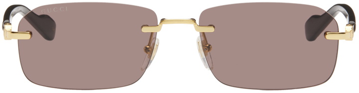 Photo: Gucci Gold & Tortoiseshell Rimless Sunglasses