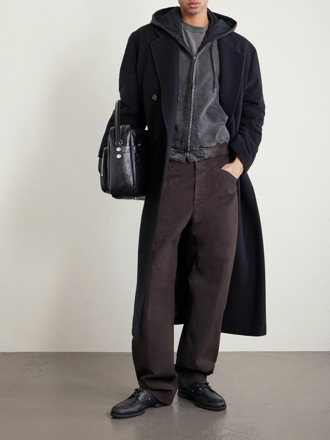 AURALEE Beige and Grey Light Melton Double-Breasted Coat Auralee