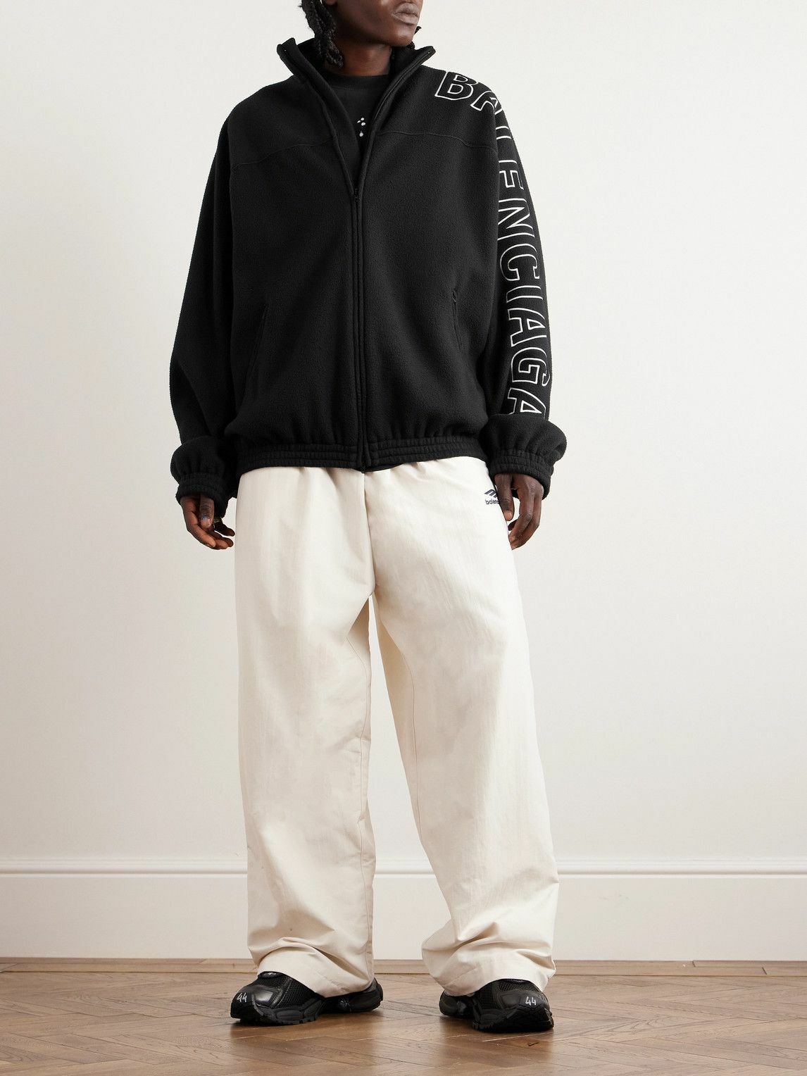 Balenciaga - Oversized Logo-Appliquéd Fleece Track Jacket - Black ...