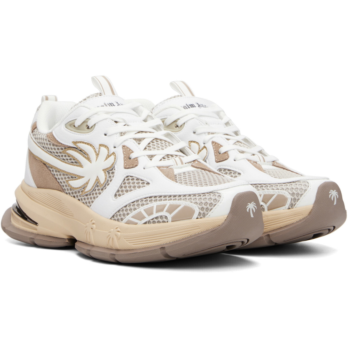 Palm Angels White & Beige Palm Runner Sneakers