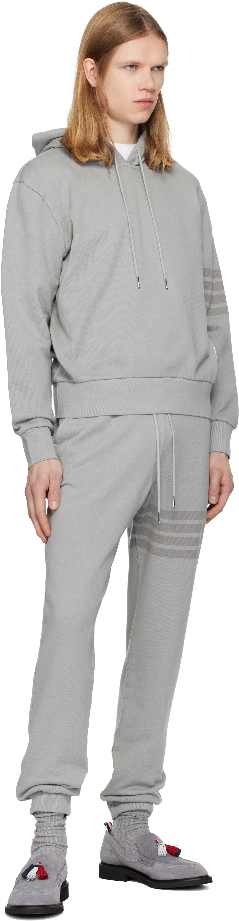 Thom Browne Gray Solid Loopback Overdyed 4-Bar Hoodie