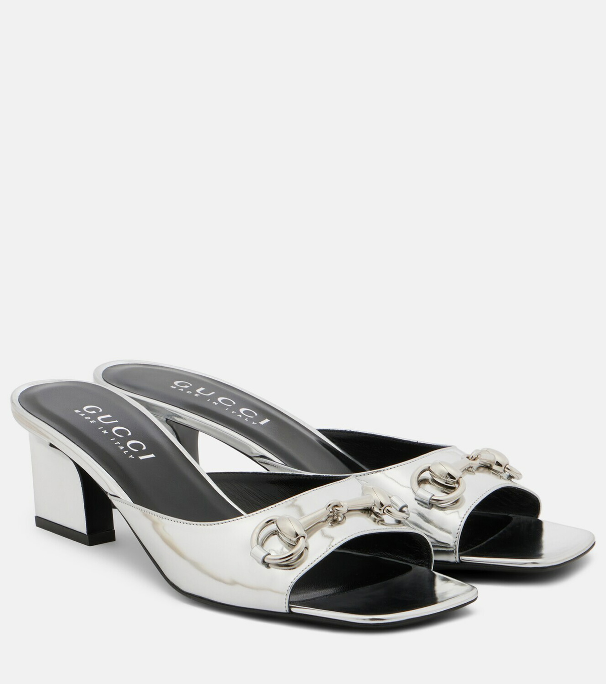 Gucci Signora Horsebit metallic leather mules
