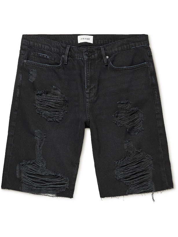 Photo: FRAME - L'Homme Slim-Fit Distressed Denim Shorts - Black