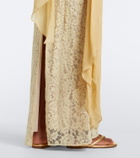 De La Vali Rosa lace-paneled georgette maxi dress