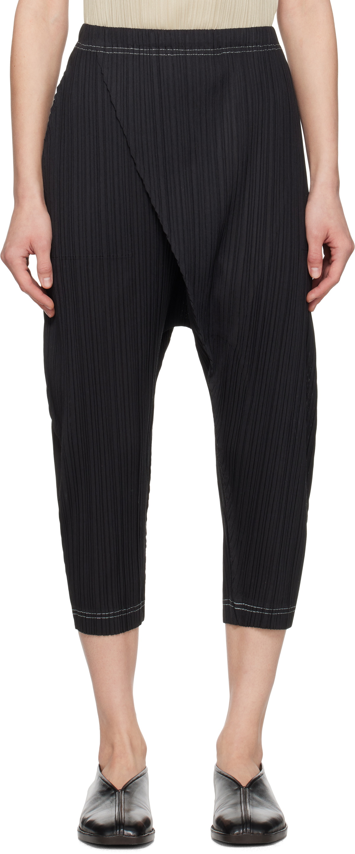 PLEATS PLEASE ISSEY MIYAKE Black Ramie Pleats Trousers Pleats