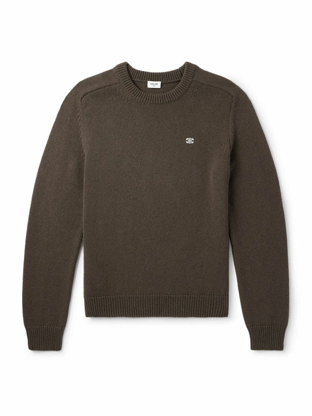 Photo: CELINE - Logo-Embroidered Wool and Cashmere-Blend Sweater - Brown