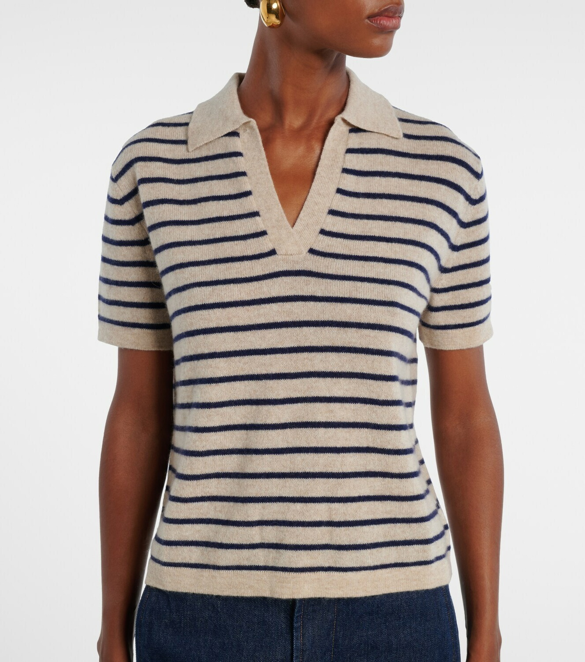 Velvet Striped cashmere polo sweater