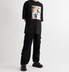 BALENCIAGA - Oversized Distressed Printed Cotton-Jersey T-Shirt - Black