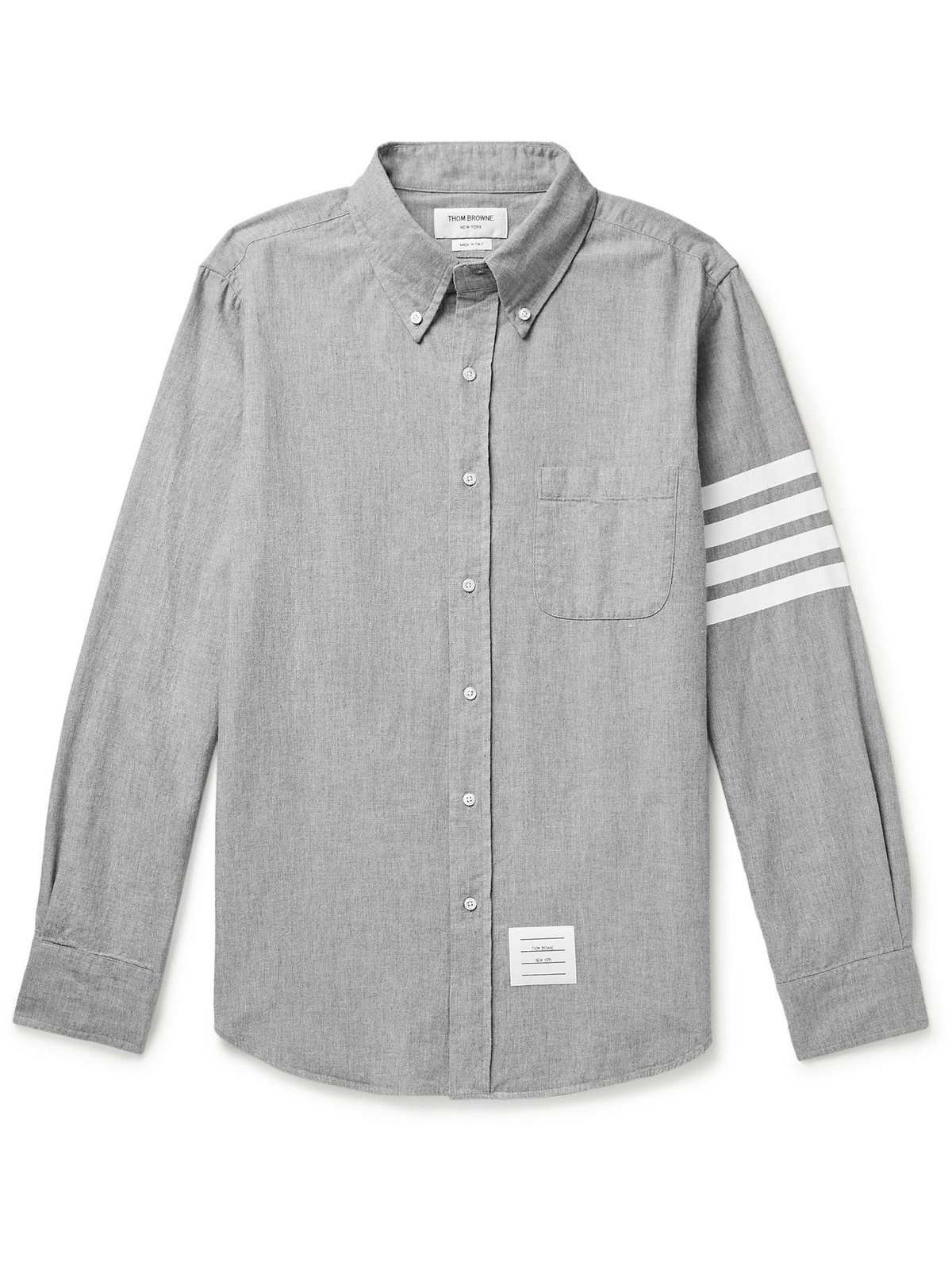 Thom Browne - Button-Down Collar Striped Cotton-Chambray Shirt - Gray