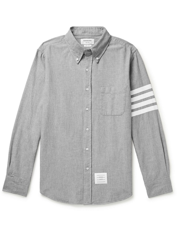 Photo: Thom Browne - Button-Down Collar Striped Cotton-Chambray Shirt - Gray
