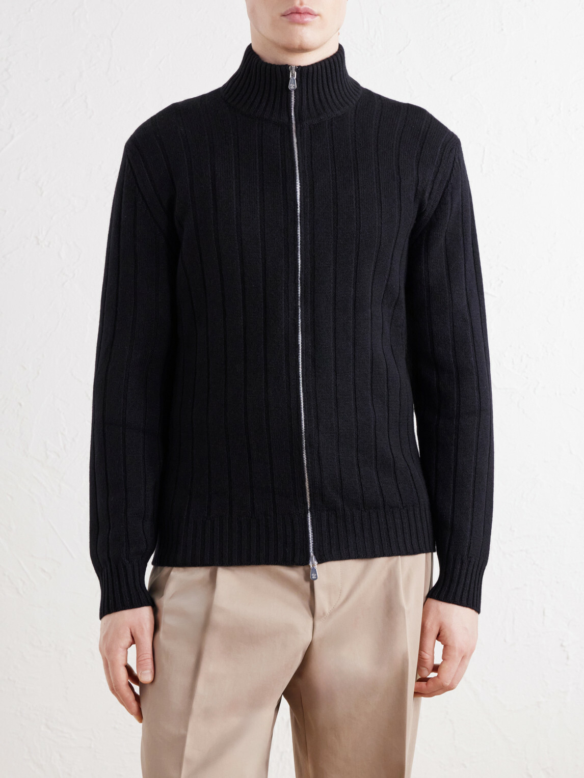 Brunello Cucinelli - Ribbed Cashmere Zip-Up Sweater - Black