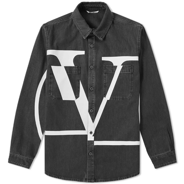 Photo: Valentino Large V Logo Denim Shirt Jacket Black