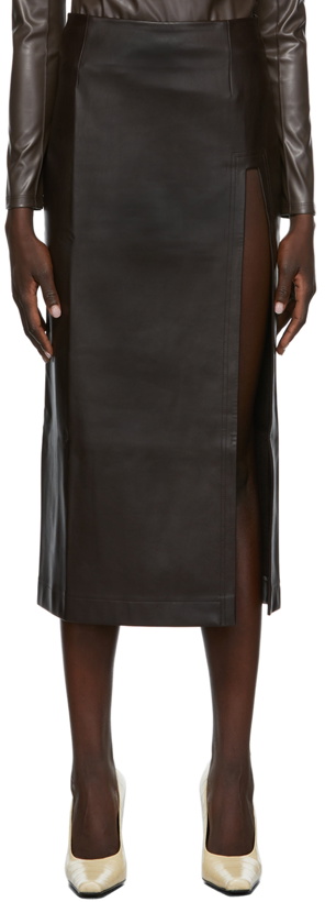 Photo: Olēnich Brown Eco-Leather Side Slit Skirt