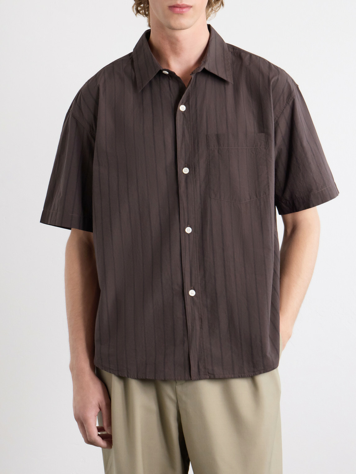 mfpen - New Input Striped Cotton-Poplin Shirt - Brown