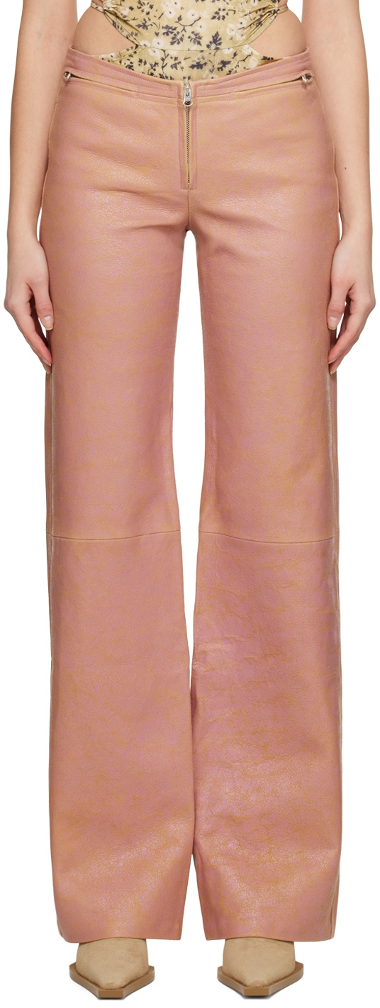Afrm Heston Faux Leather Straight Leg Pants In Azalea Pink | ModeSens