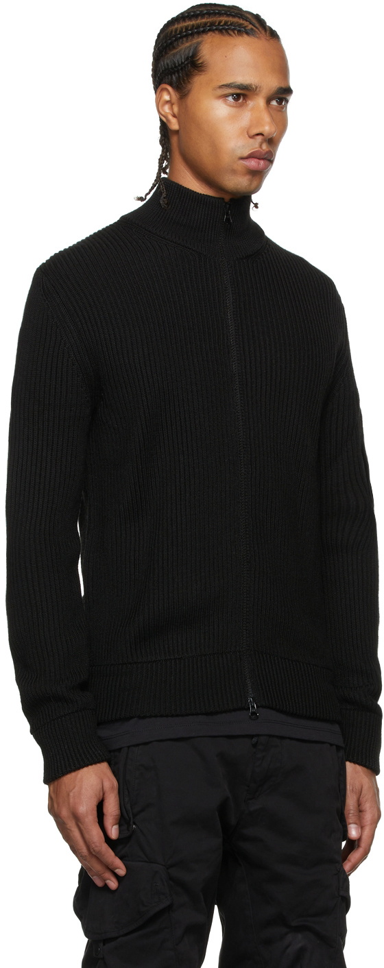 C.P. Company Black Wool Stand Collar Zip-Up Sweater C.P. Company