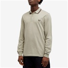 Fred Perry Men's Long Sleeve Twin Tipped Polo Shirt in Warm Grey/Brick