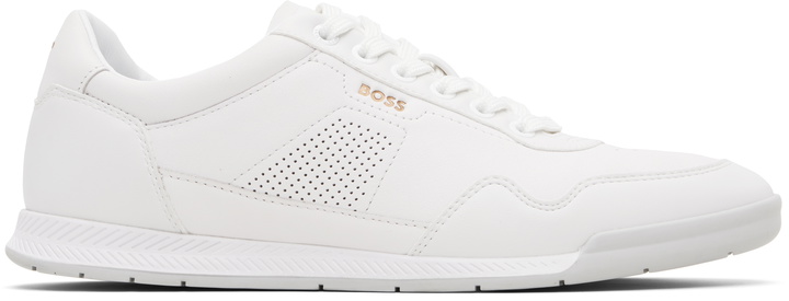 Photo: BOSS White Leather Logo Sneakers