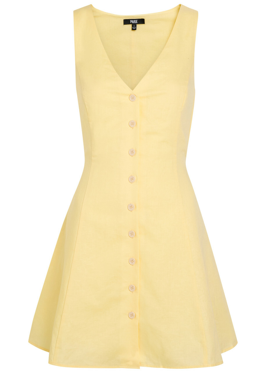 Paige Raye Linen and Cotton-blend Mini Dress Yellow