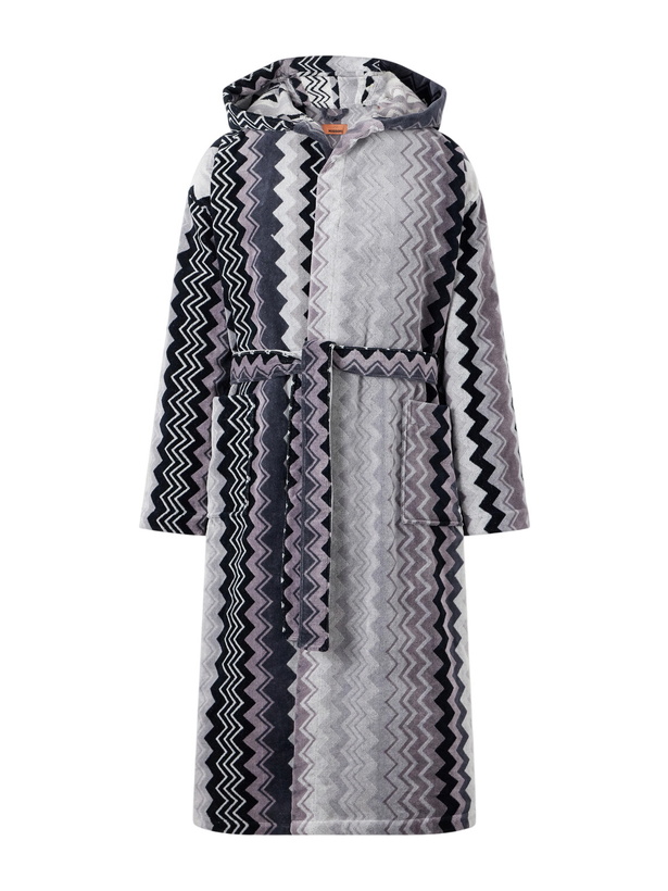 Photo: Missoni Home - Giacomo Striped Cotton-Terry Hooded Robe - Gray