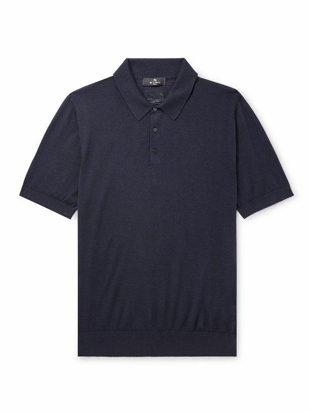 Photo: Etro - Cashmere and Silk-Blend Polo Shirt - Blue