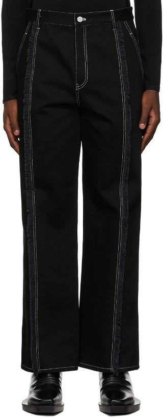 Photo: Dion Lee Black & Navy Frayed Two-Tone Jeans