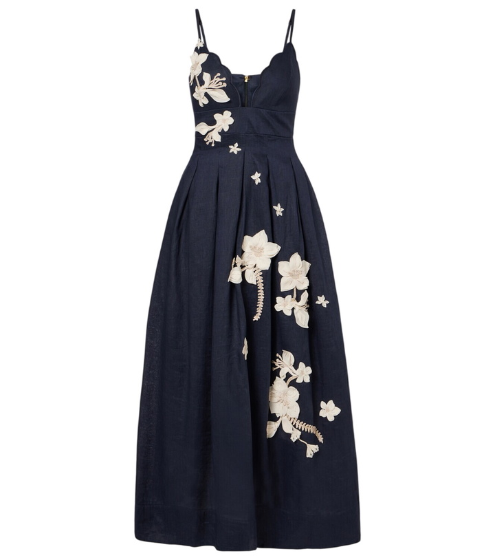 Photo: Agua by Agua Bendita Sula floral-appliqué linen maxi dress