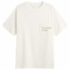 Universal Works Men's Script Logo Pocket T-shirt in Ecru