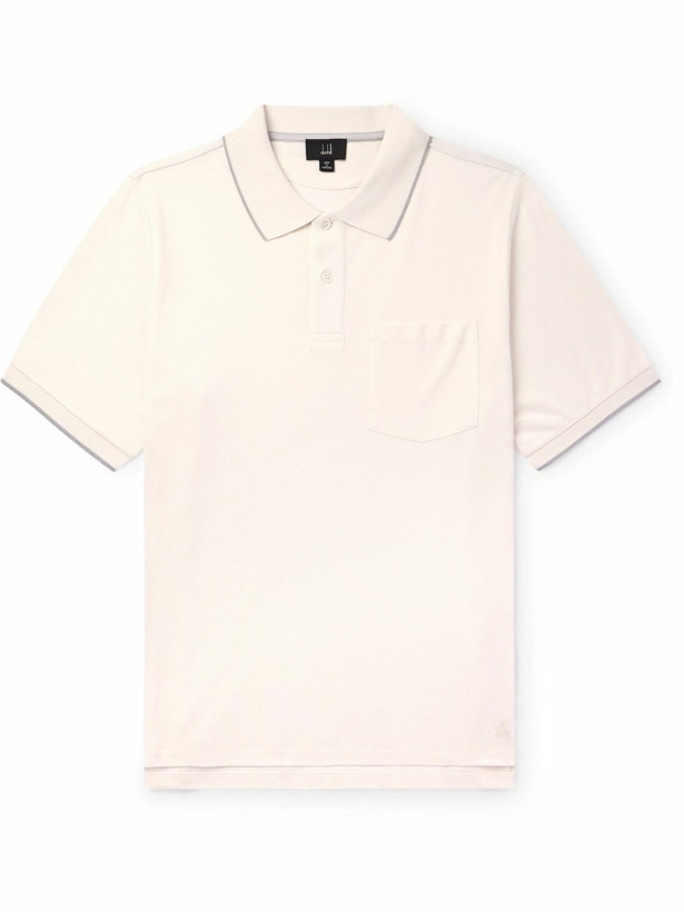 Photo: Dunhill - Logo-Embroidered Cotton and Silk-Blend Piqué Polo Shirt - Neutrals