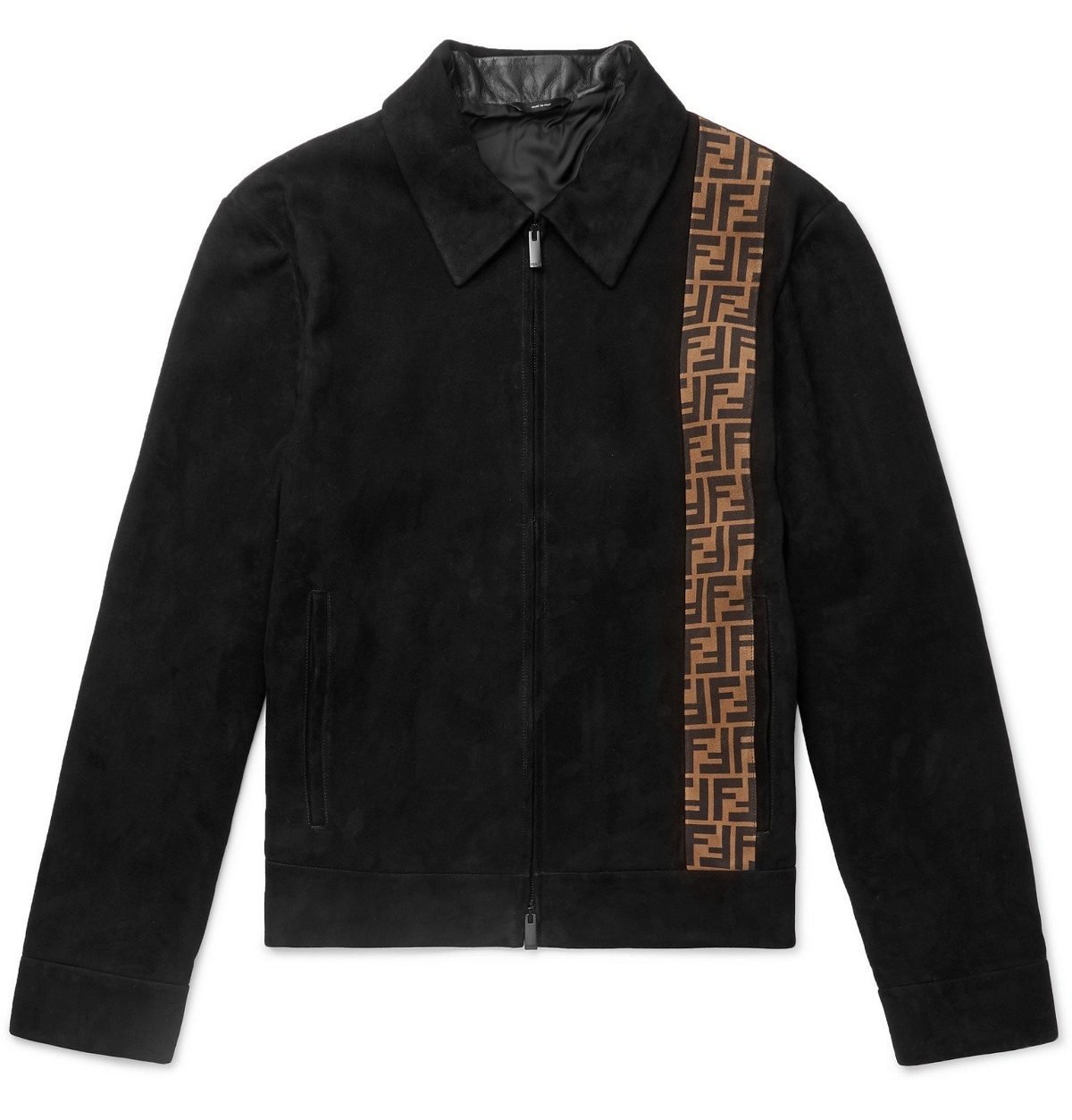 Photo: Fendi - Logo-Print Panelled Suede Blouson Jacket - Black